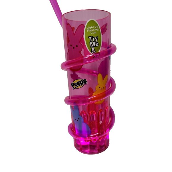 Kids Peeps Cup With Straw Light Up Activated Push Button Pink Colourful Bunnies - Picture 3 of 6